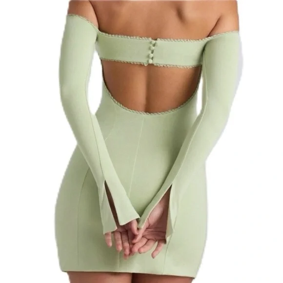 Oh Polly Suki Lace Trim Off-Shoulder Pastel Mini Dress - Whimsical Cottagecore - Picture 5 of 10